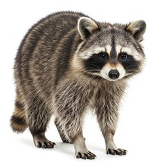 Obraz premium Adorable raccoon isolated on white background, detailed wildlife stock image for nature and conservation themes 
