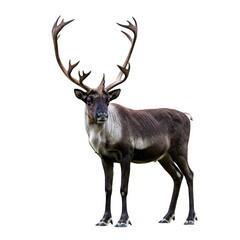 Obraz premium Large caribou with antlers isolated on white background, perfect for Arctic wildlife illustrations, nature documentaries, and tundra habitat studies 