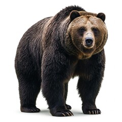 Fototapeta premium Large grizzly bear walking isolated on white background, perfect for educational content, nature conservation awareness, and wildlife-inspired designs 