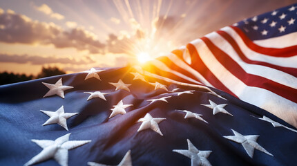 American Flag at Sunset: Patriotism and Pride