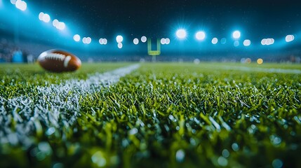 Close-up of a hotdog with mustard on the sideline of a high school football game under Friday night lights
