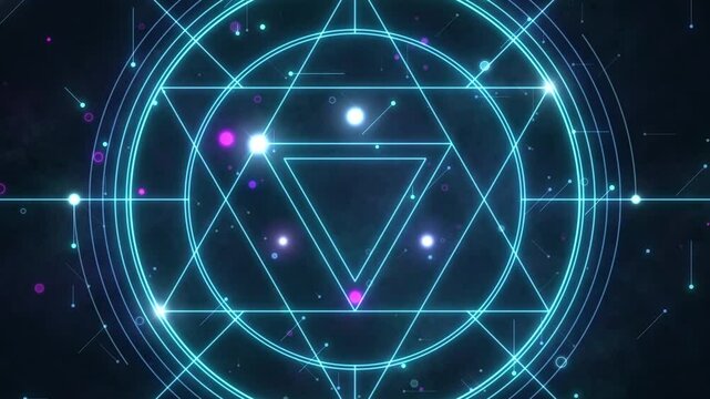 シンプルなラインとランダムな光の魔法陣のような背景　ループ