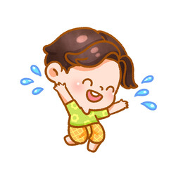 Fototapeta premium Cheerful Child Playing with Water Festive Handdrawn