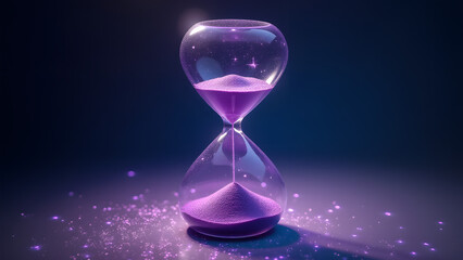 Sentient hourglass where each sand grain stores forgotten memories that project when activated, within a violet crystal frame with silver inscriptions.