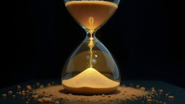 Divination hourglass where randomly activated sand grains provide prophetic answers within a Delphi temple fragment frame with ancient inscriptions.