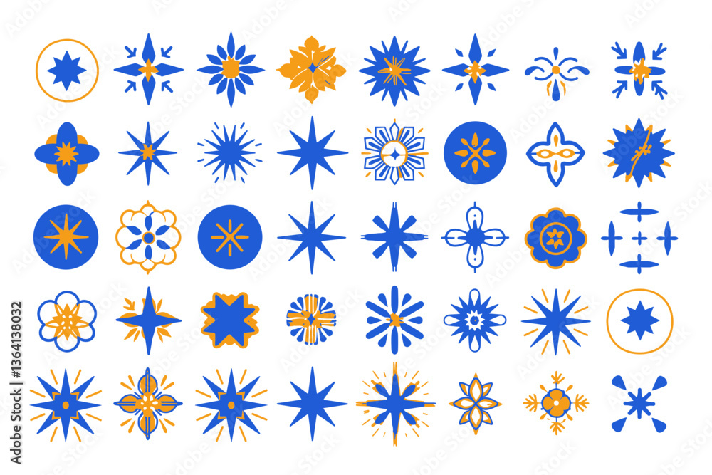 Poster celestial ornaments: a collection of decorative elements in a striking display of shapes. this image