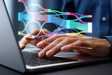 Path analysis and sankey diagram. Customer behavior data visualization and process flow chart....