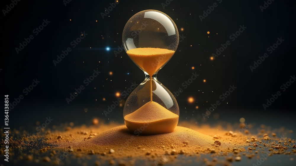 Poster creation myth hourglass where sands form a new universe within a nebula egg frame with primordial st