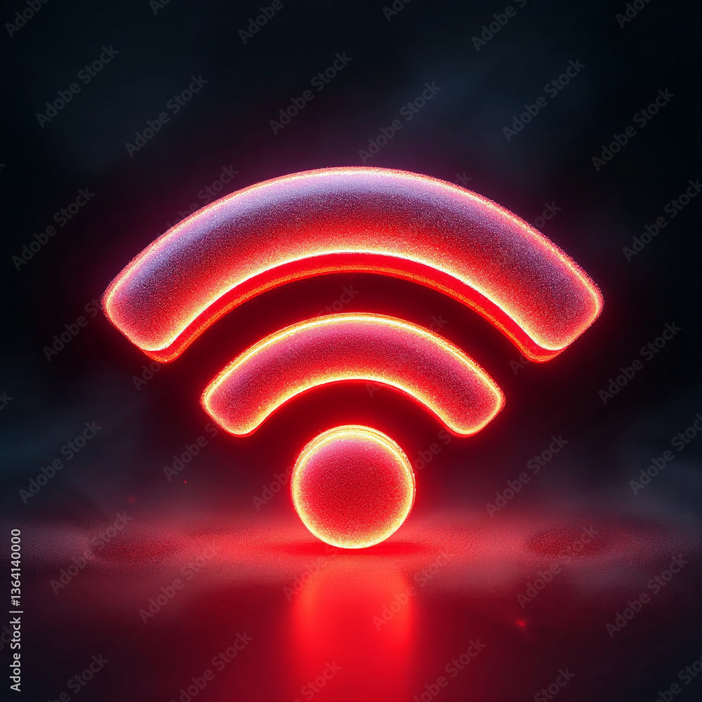 Poster glowing red wifi symbol pulsating with energy in a dark smoky setting, representing the power of glo