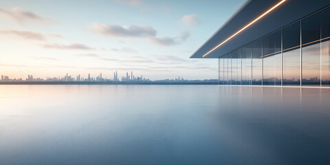 Concrete floor or slab, empty space or area at outdoor. Include modern building exterior of showroom, shop or store. Background design with sky, urban city outdoor suit for background.