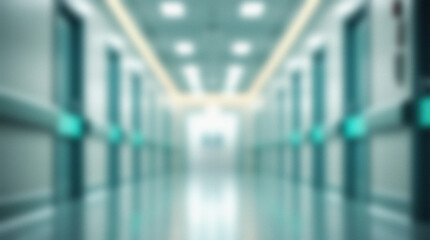 Blurred hospital corridor, empty, sterile, light, receding perspective, medical
