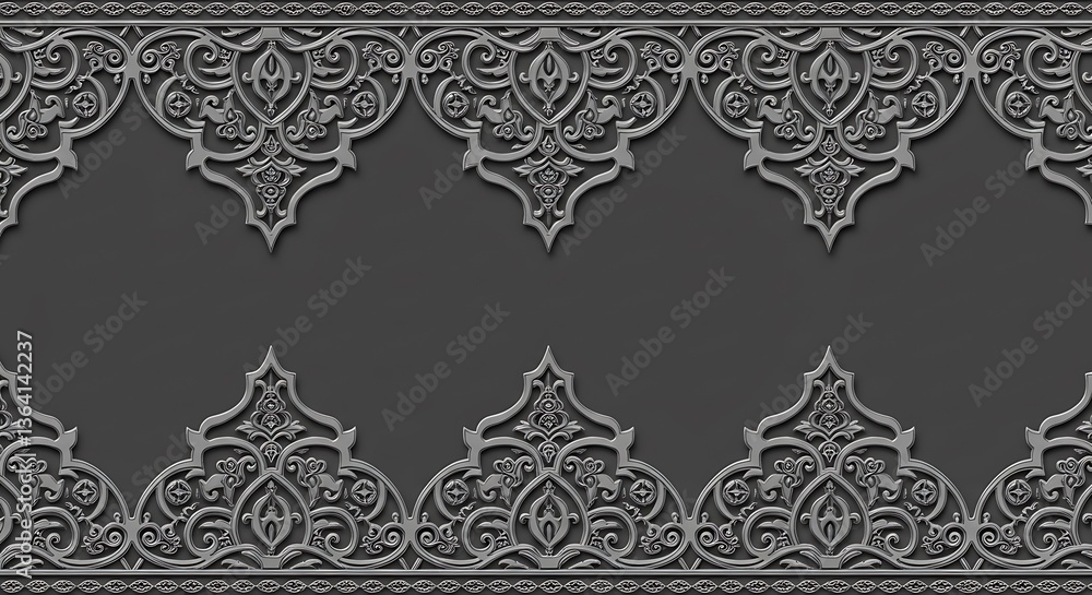 Poster ornate silver border repeating pattern with traditional design elements