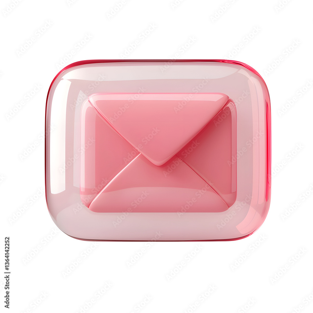 Aufkleber Minimalist and modern design of a red glass holographic UI icon representing an email envelope with a smooth reflective surface and soft glowing gradient textures
