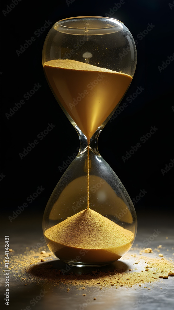 Poster mind-reactive hourglass where mercury sand flows in response to thoughts within a sealed zodiac vess