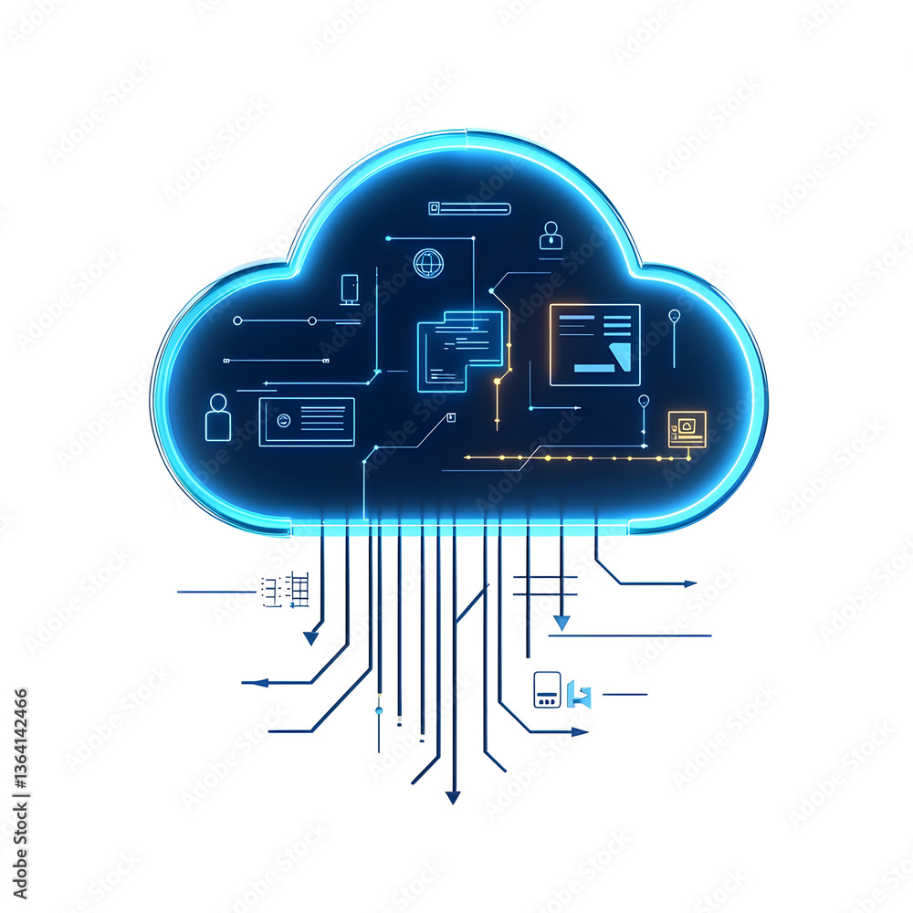 Fototapete Vibrant holographic cloud icon with sleek crystalline glass effect and glowing gradient shading representing the future of digital technology and cloud computing