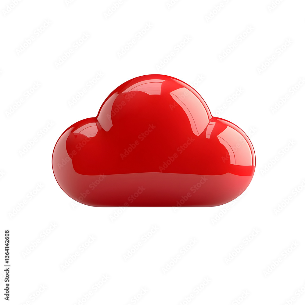 Aufkleber Vibrant red cloud shaped icon with a sleek reflective surface and gentle curved lines showcasing a minimalist and modern aesthetic on a transparent white background