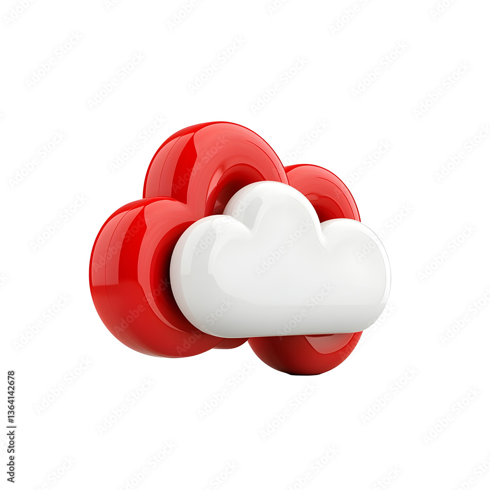 Poster A striking 3D rendered red cloud icon with a smooth velvety gradient surface enhanced by soft shadows and glossy highlights creating a futuristic and visually captivating design