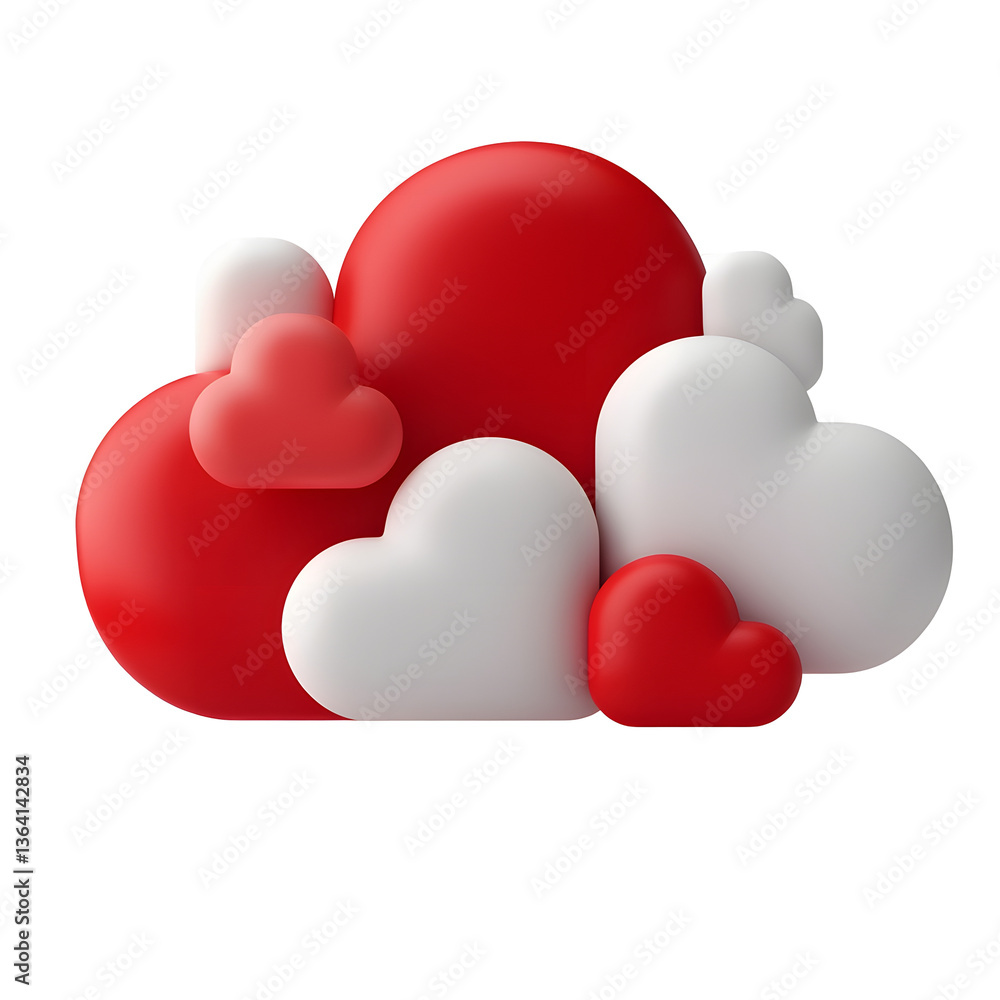 Fototapete a stylish minimalist composition featuring smooth glossy red hearts floating within a soft cloud lik