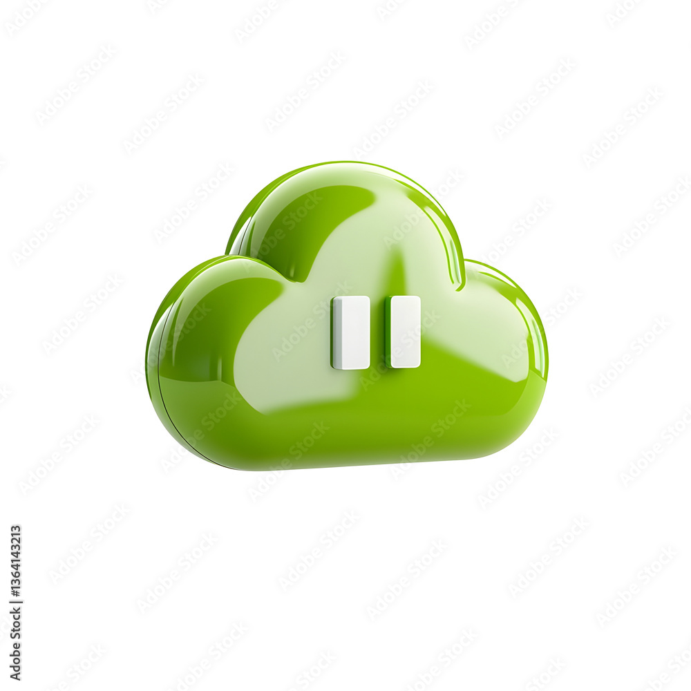 Poster sleek ultra polished green metallic cloud shaped ui icon with rich glossy reflections and a sophisti
