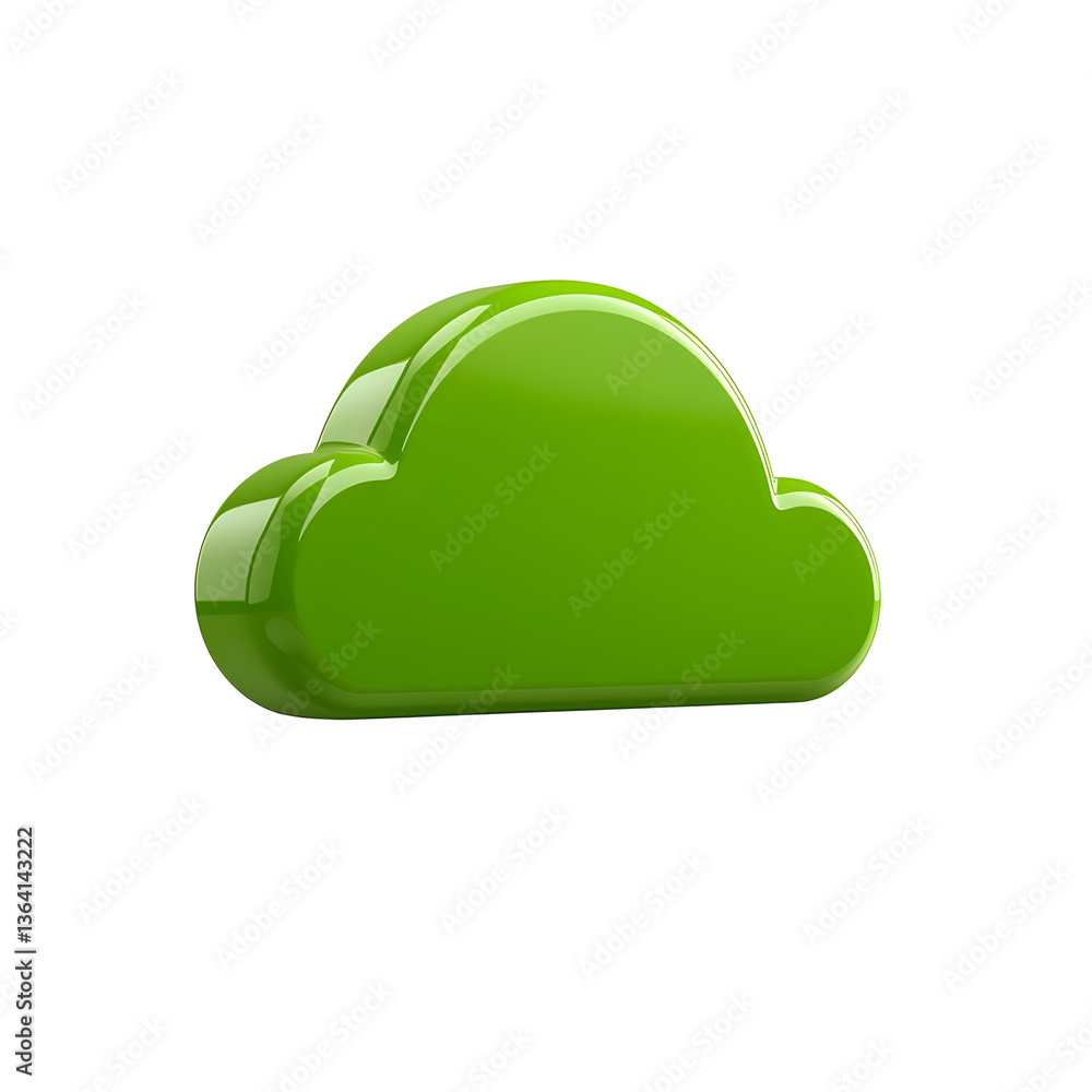 Poster Sleek and futuristic 3D rendering of a shiny green metallic cloud shaped icon with deep emerald tones smooth texture and sharp highlights suggesting a modern digital or technology related concept