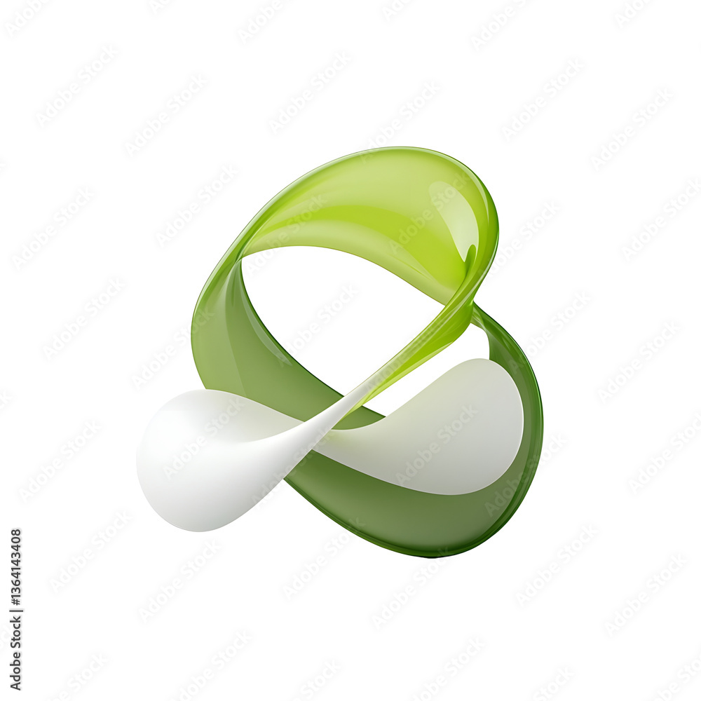 Poster Sleek fluid green wave like shape with a glossy vibrant and reflective surface creating a futuristic and modern visual effect against a transparent background
