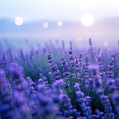 Lavender Dawn Serenity (AI-Enhanced), 4K Misty Fields with Mountain Silhouettes, Ideal for Wellness Branding and Travel Campaigns