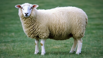 Obraz premium Charming Sheep Grazing in a Lush Green Pasture Landscape