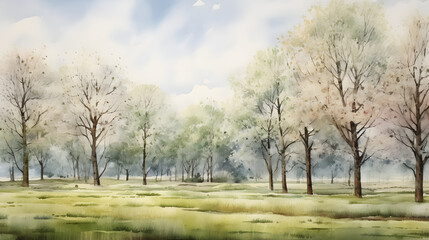 Watercolor springtime outdoor landscape country road background poster decoration painting