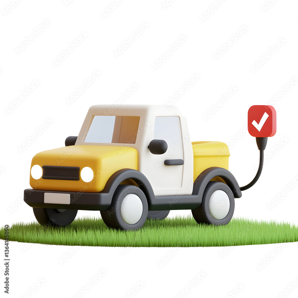 Aufkleber a simplistic 3d render of a compact utility vehicle with a yellow exterior parked in a grassy outdoo