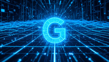 A futuristic, high-tech grid pulsating with electric blue energy