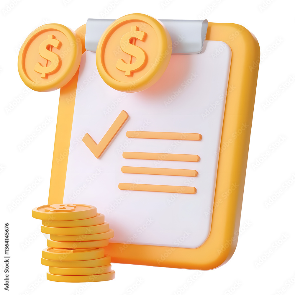 Fototapete a clean and modern 3d icon depicting a financial document with a structured checklist and stacked go