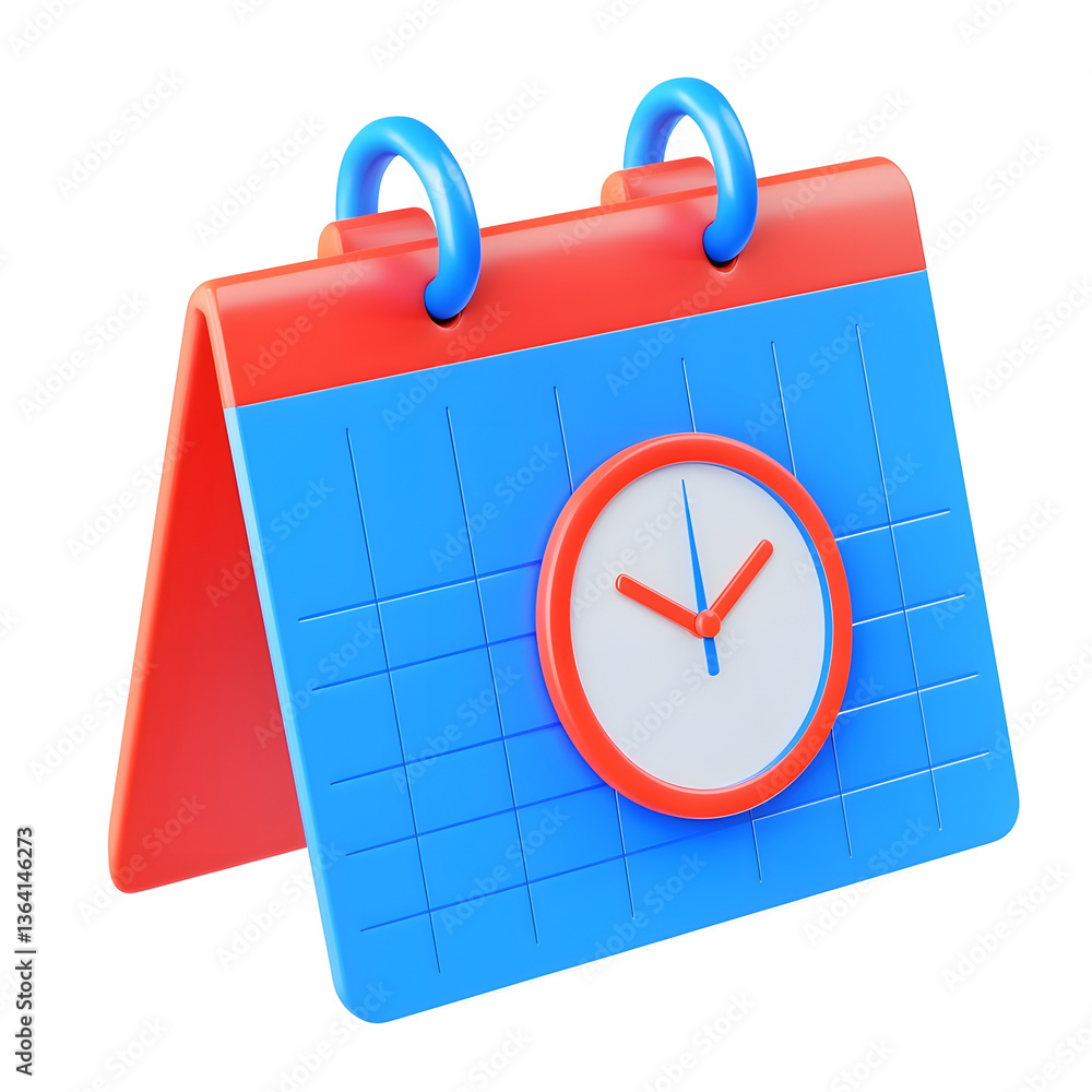 Leinwandbilder A digital calendar with a floating clock icon in a minimalist futuristic design symbolizing efficient time management and scheduling