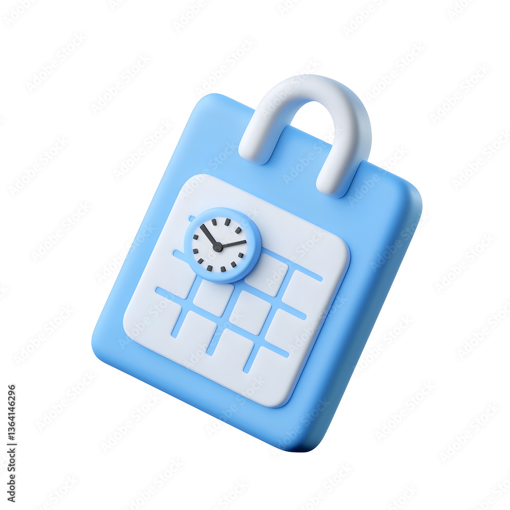Poster sleek blue calendar icon with a small clock symbol representing deadlines and notifications rendered