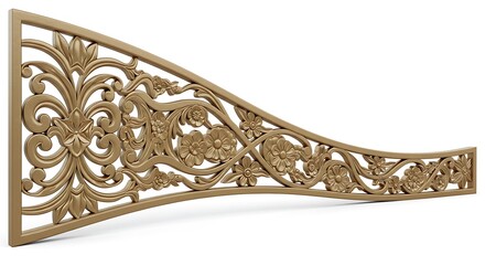 Elegant Gold Ornate Architectural Ornament with Floral Details on White Background