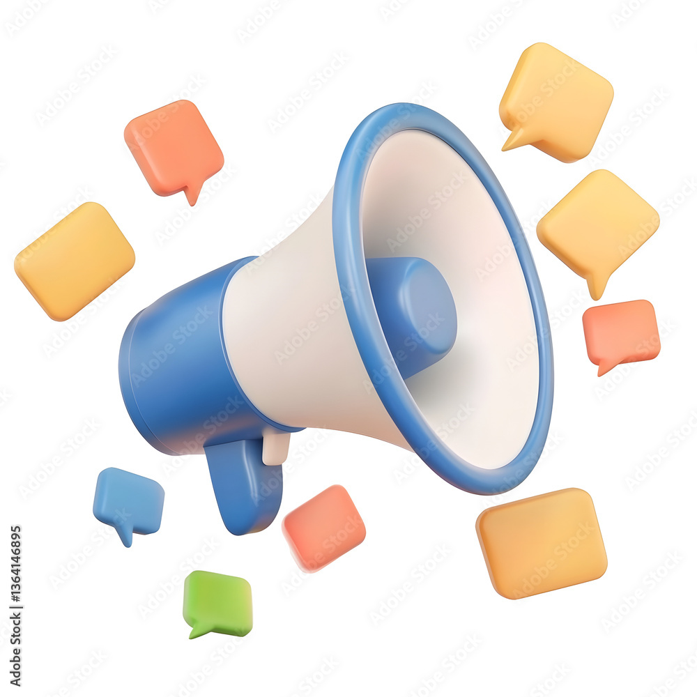 Leinwandbilder a sleek and modern digital icon featuring a blue and white megaphone with vibrant speech bubbles in 