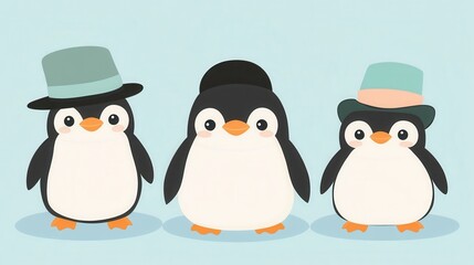 Fototapeta premium Cute Penguin Family Cartoon Illustration. (1)