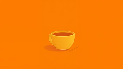 Obraz premium Yellow coffee cup, filled with brown liquid, against orange background