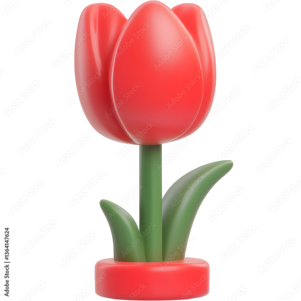 Poster close up 3d rendering of a minimalist structured tulip icon designed for use in website user interfa