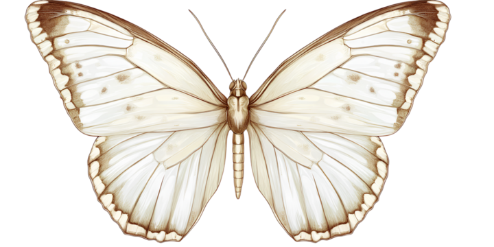  Beautiful white butterfly with a brown outline, transparent background