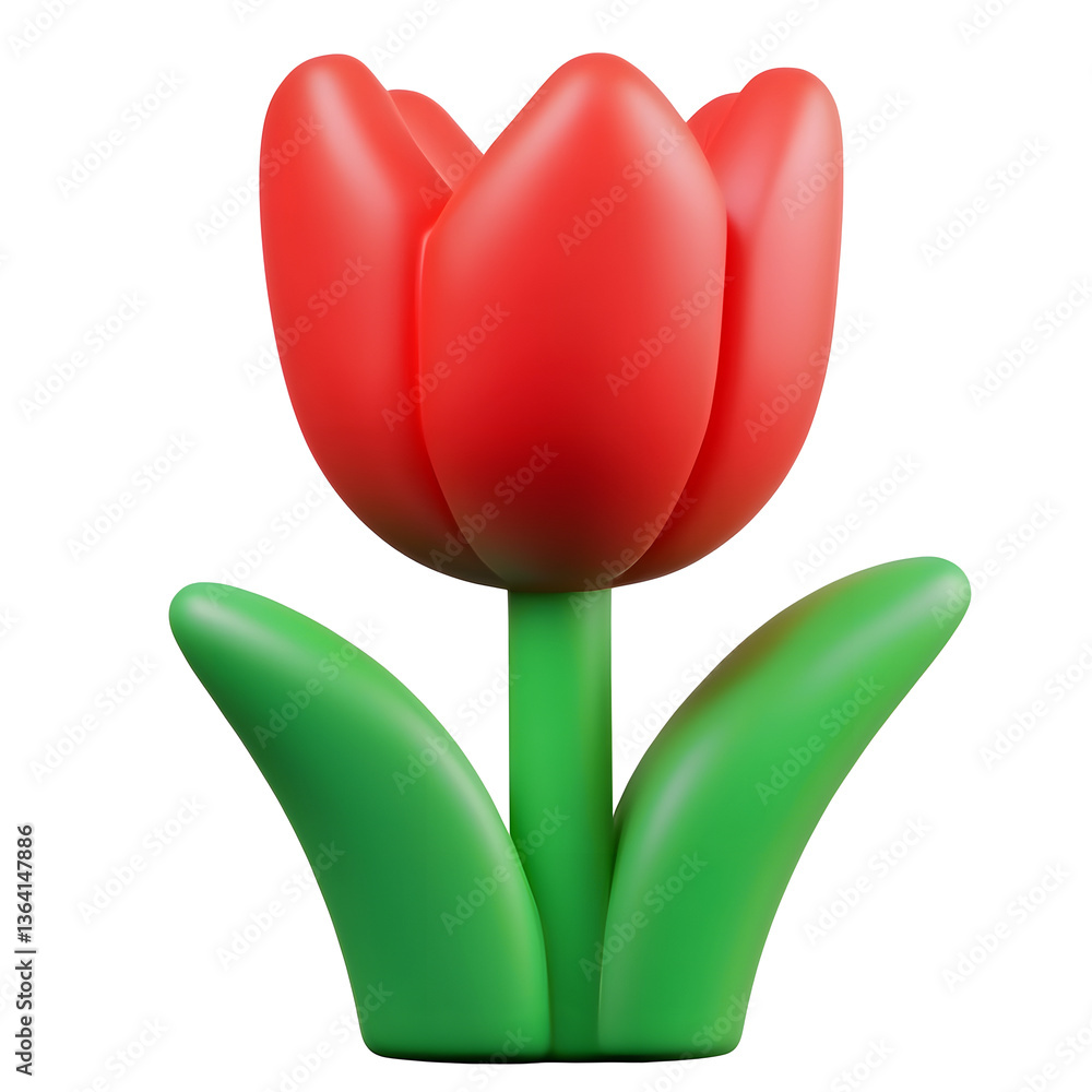 Poster A vibrant red tulip flower rendered in a clean geometric 3D design for use as a minimalist UI or graphic element