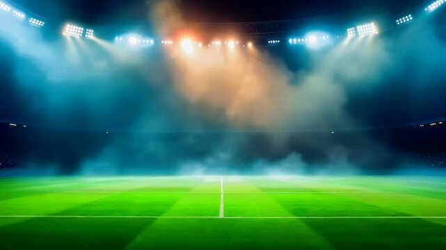 Cinematic Night Soccer Stadium Scene with Fog