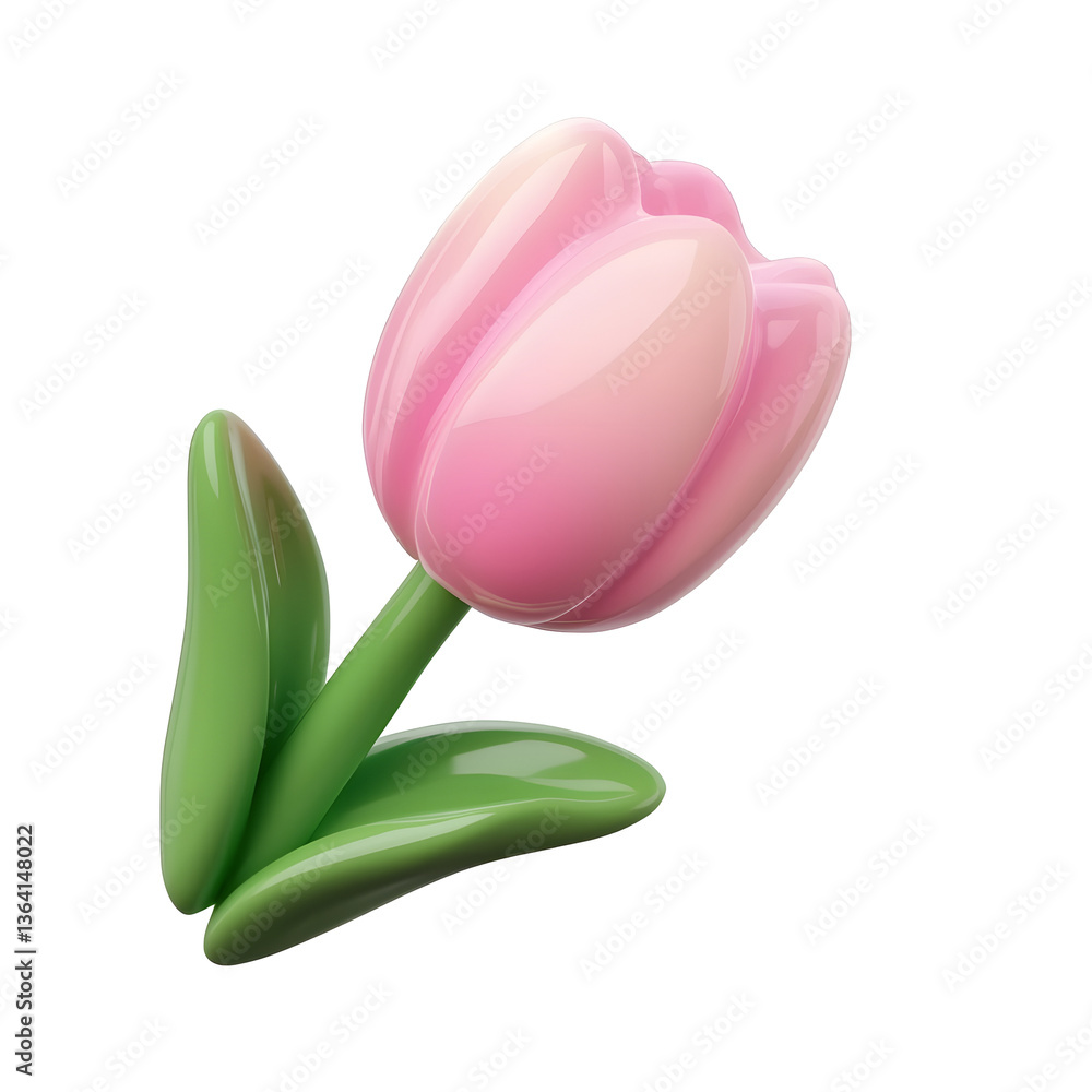 Poster Minimalist and elegant 3D tulip icon with a clean structured design rendered with a transparent white background for versatile digital applications