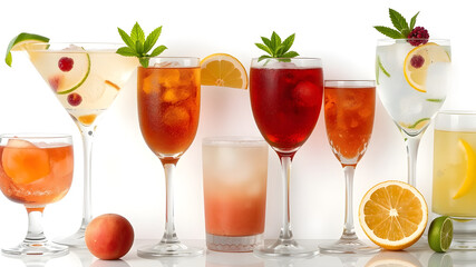 cocktails collection isolated on white background