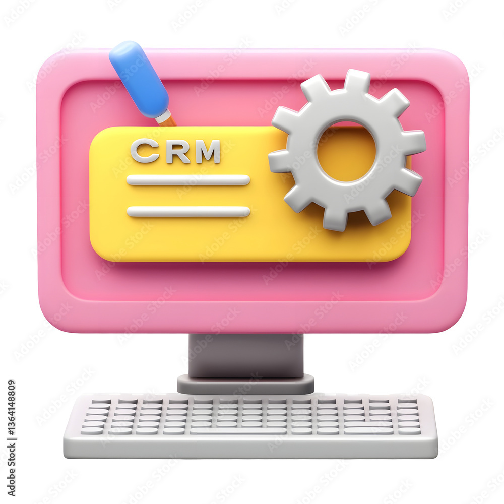 Aufkleber Crisp and detailed 3D render of a minimalist and modern customer relationship management CRM software interface displayed on a computer screen with a structured and clean tab layout design