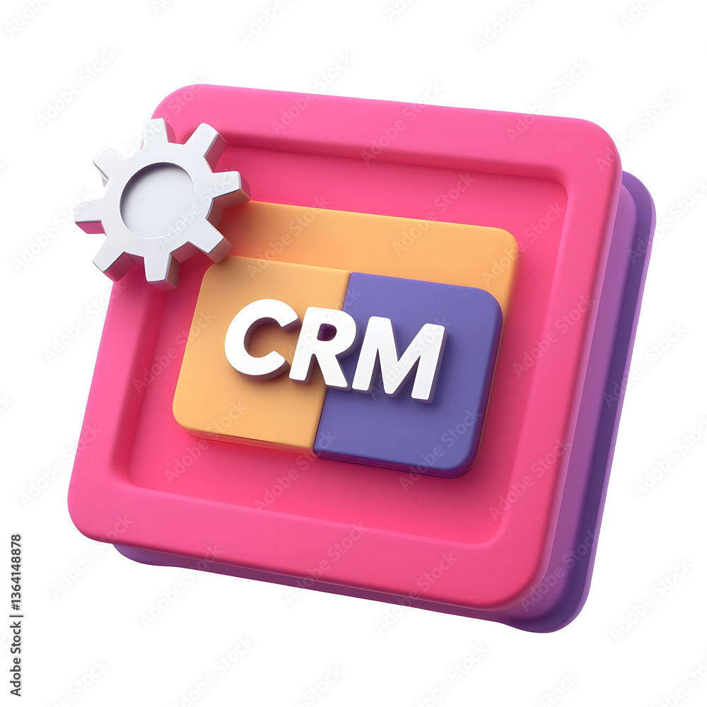Aufkleber A 3D rendering of a clean and professional CRM Customer Relationship Management software interface displayed on a digital screen