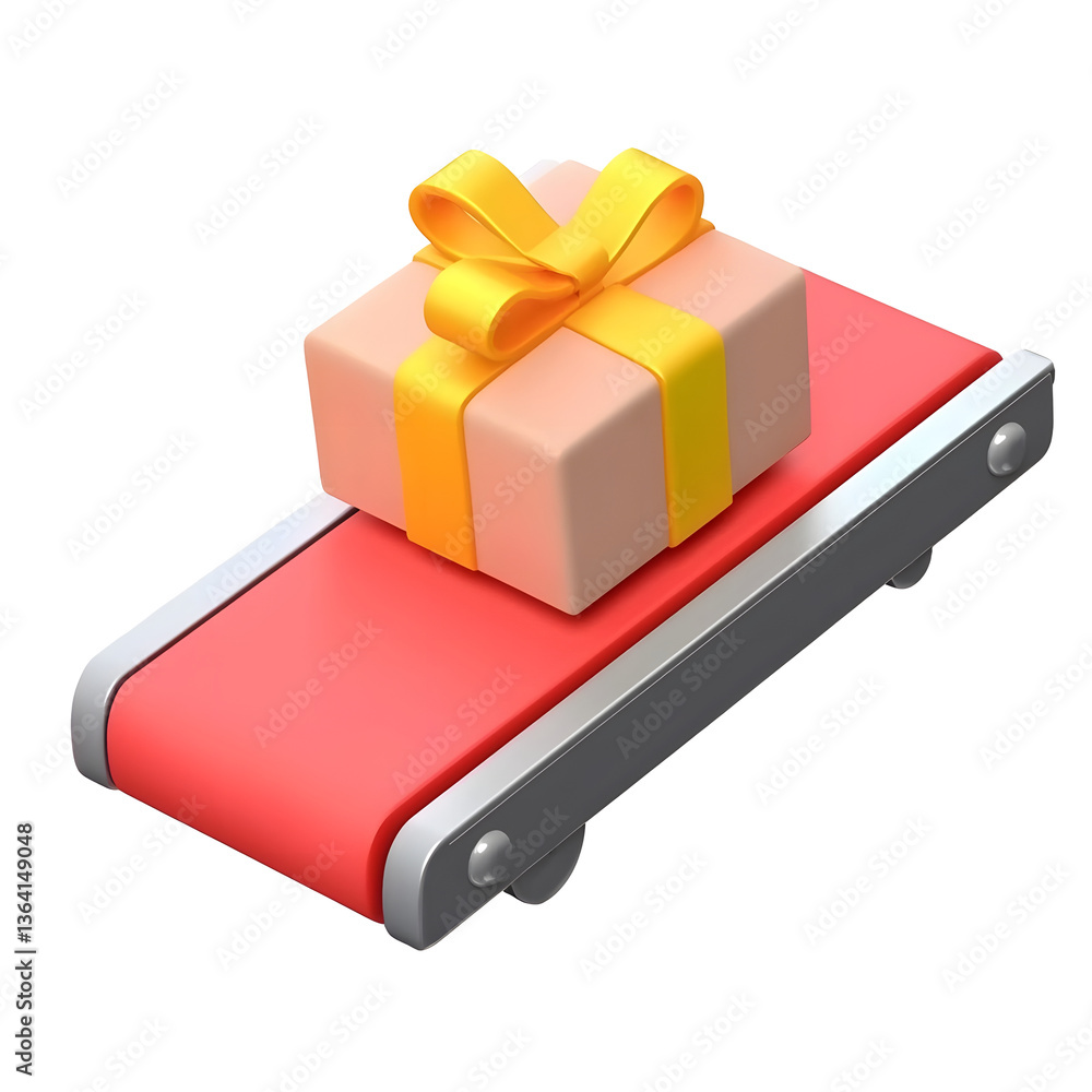 Aufkleber a sleek 3d rendered icon of a red conveyor belt delivering a beige gift box tied with a vibrant yell