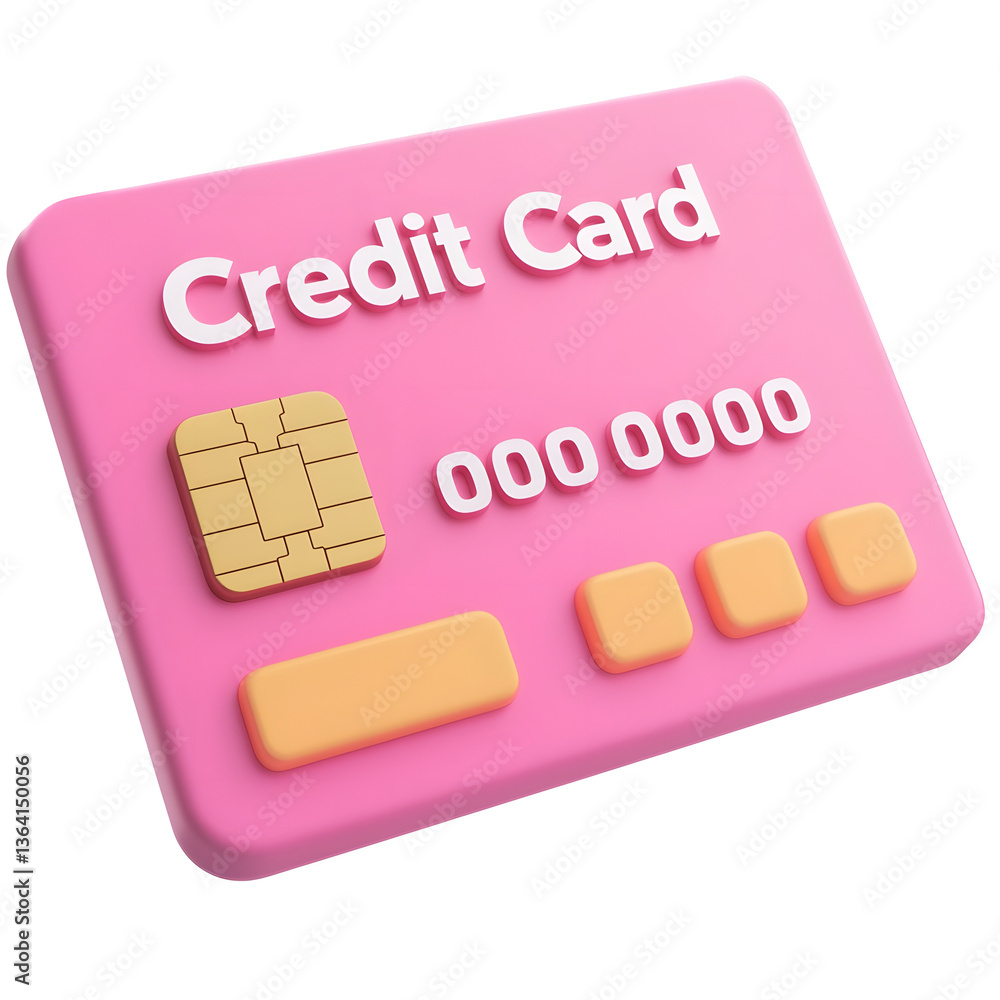 Leinwandbilder close up photography of a 3d rendered minimalistic pink credit card with embossed numbers designed f