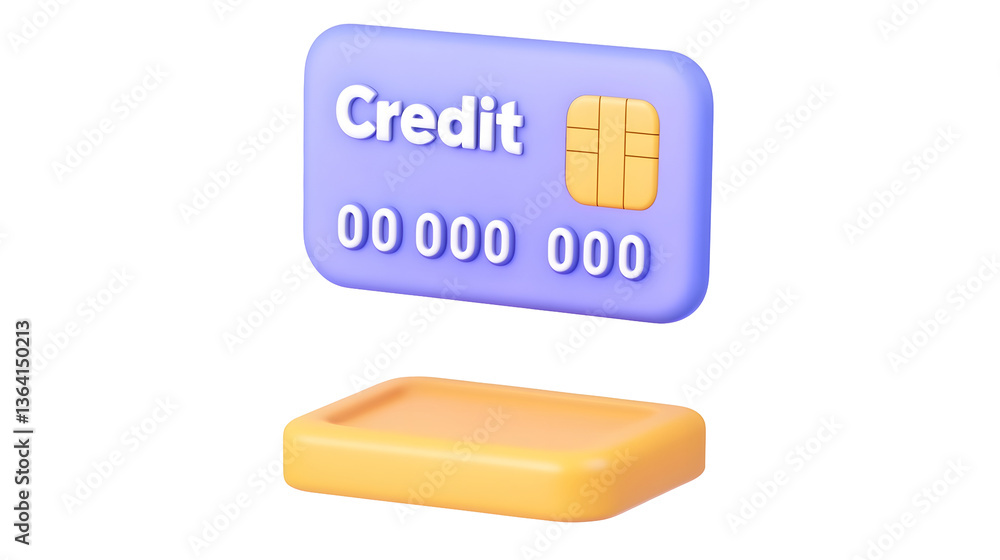 Poster a clean modern and minimalist 3d rendering of a credit card icon showcasing the credit text and plac
