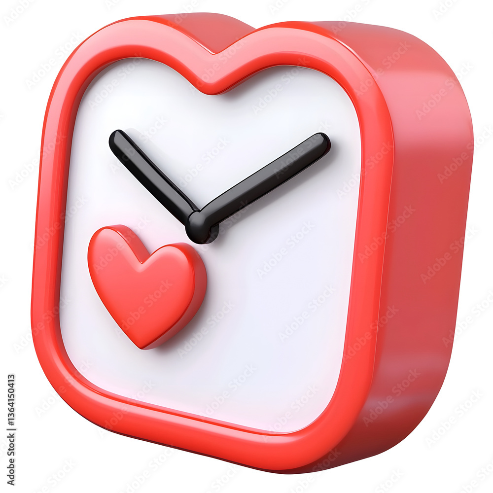 Aufkleber Crisp and detailed 3D render of a sleek minimalist clock icon featuring a subtle heart shape on the front showcasing a clean and contemporary UI concept