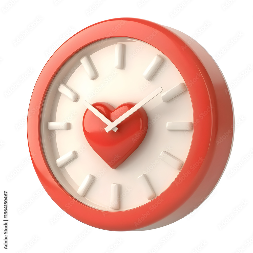 Aufkleber a modern sleek 3d clock icon with a small heart symbol at the center against a clean and transparent
